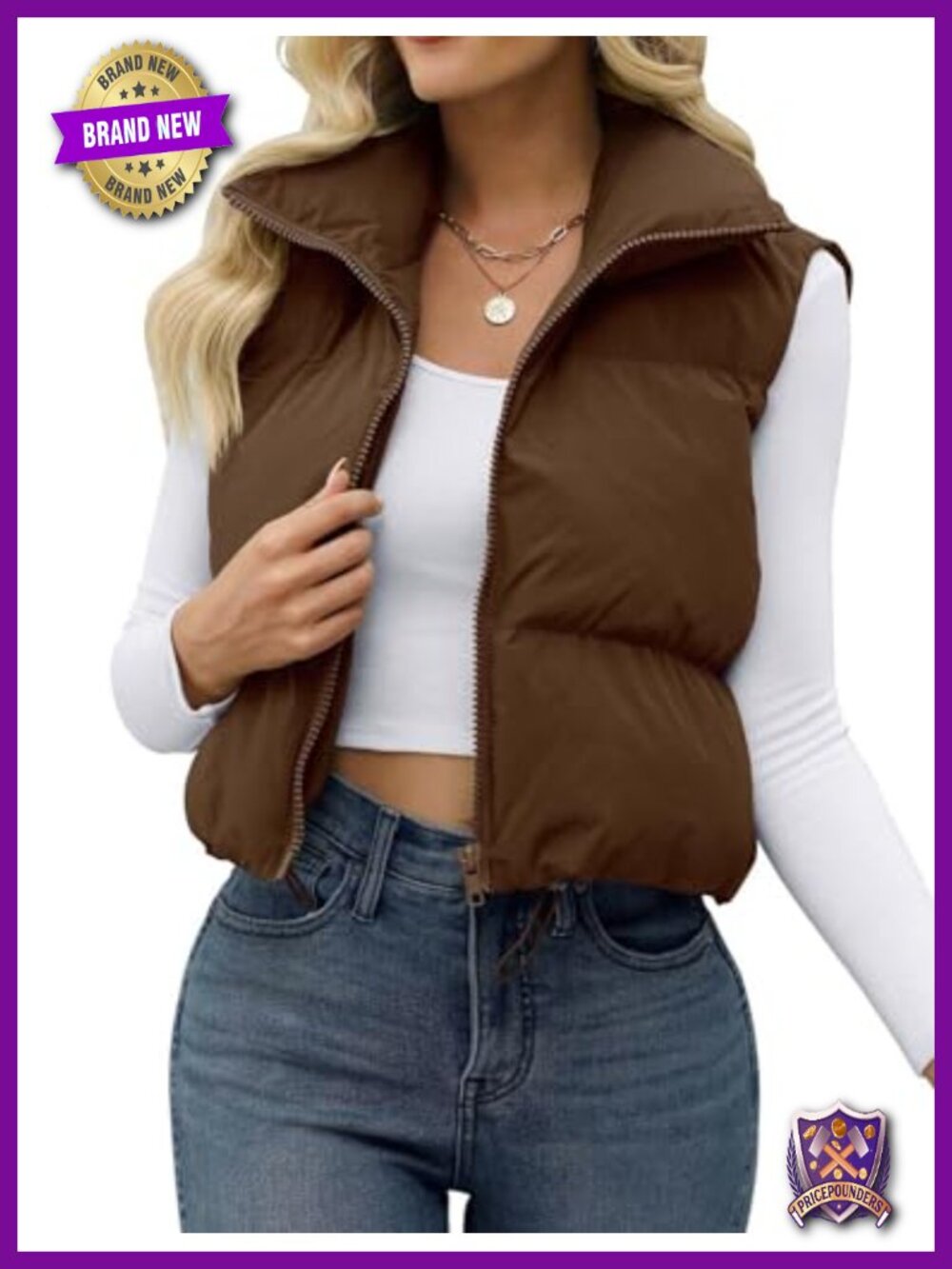 Women's Crop Puffer Vest Sleeveless Full Zip Padded Gilet Winter Outerwear